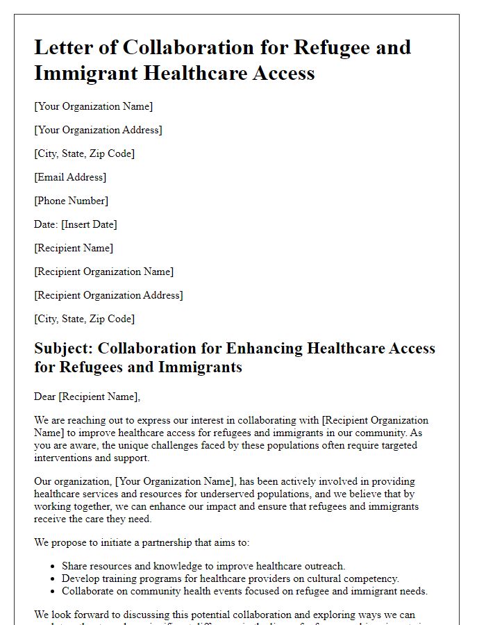 Letter template of collaboration for refugee and immigrant healthcare access