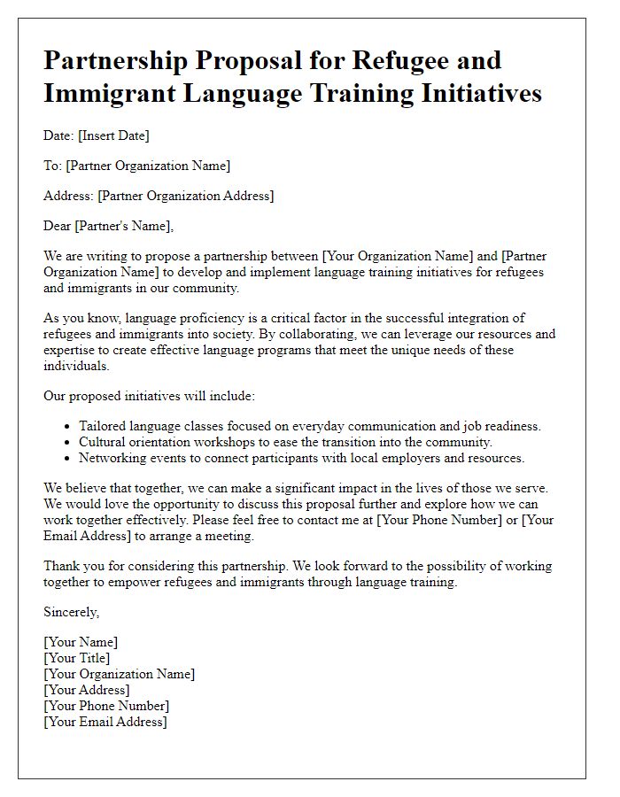 Letter template of partnership for refugee and immigrant language training initiatives