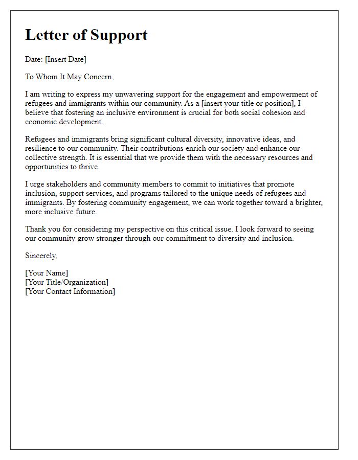 Letter template of support for refugee and immigrant community engagement