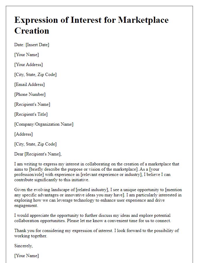 Letter template of expression of interest for marketplace creation