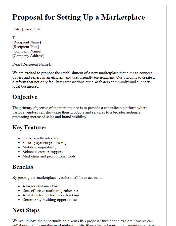 Letter template of proposal for setting up a marketplace