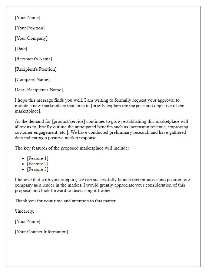 Letter template of request for approval to initiate a marketplace