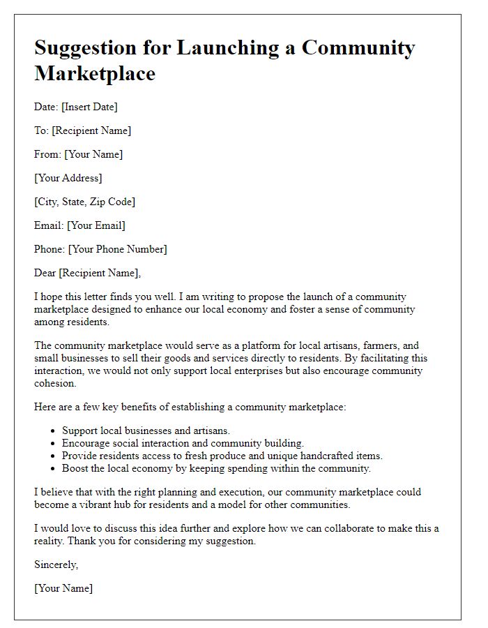 Letter template of suggestion for launching a community marketplace