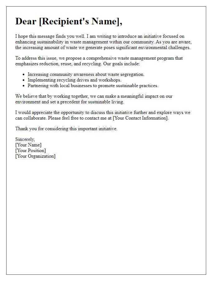 Letter template of initiative for sustainability in waste management