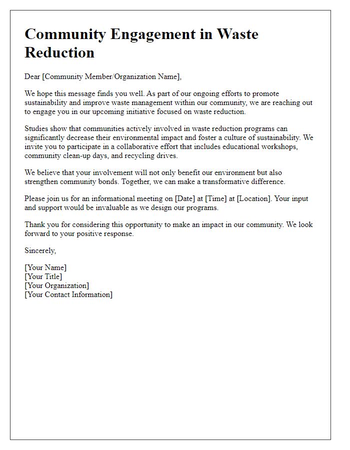 Letter template of outreach for community engagement in waste reduction