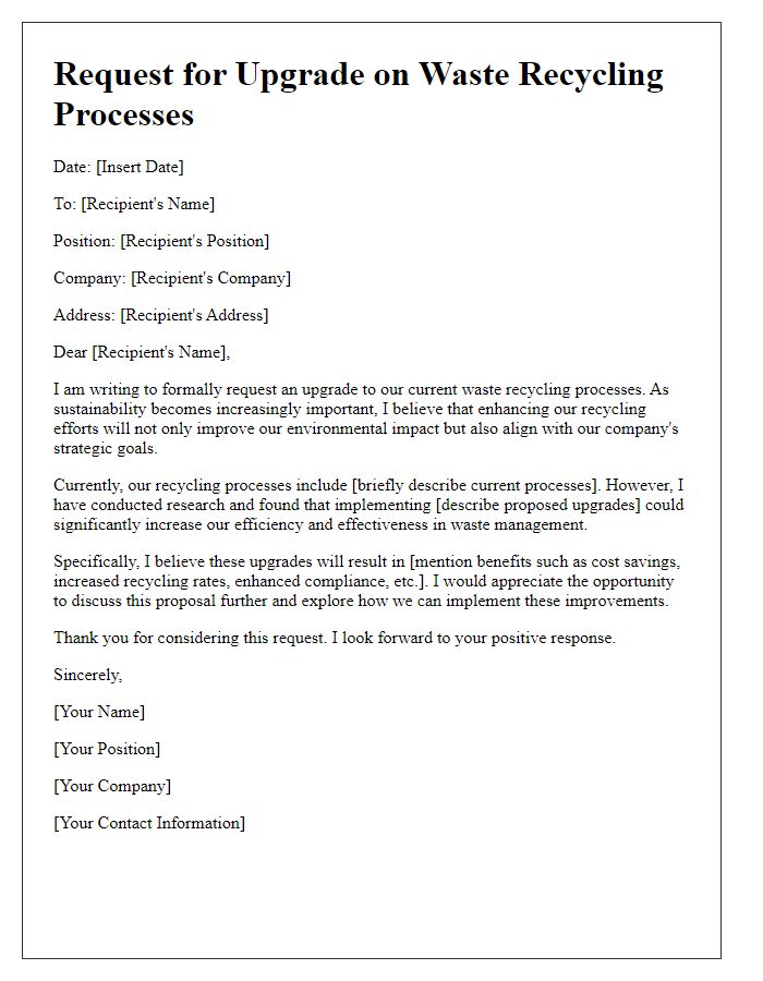 Letter template of request for upgrade on waste recycling processes