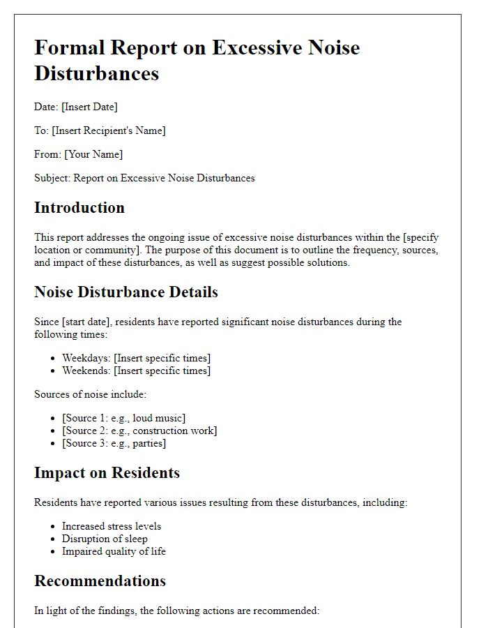 Letter template of formal report on excessive noise disturbances