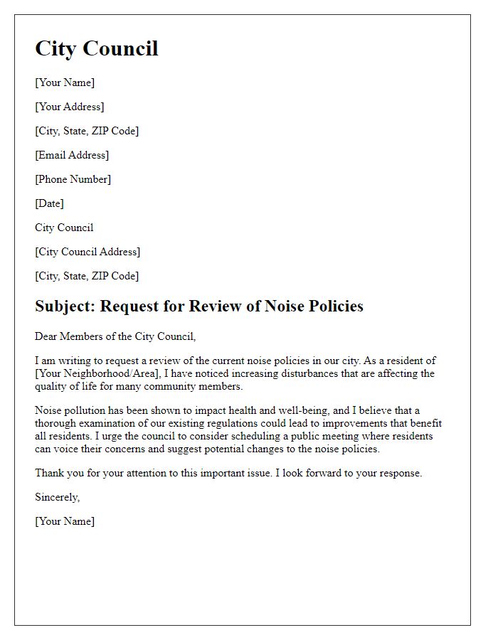 Letter template of request for city council review of noise policies