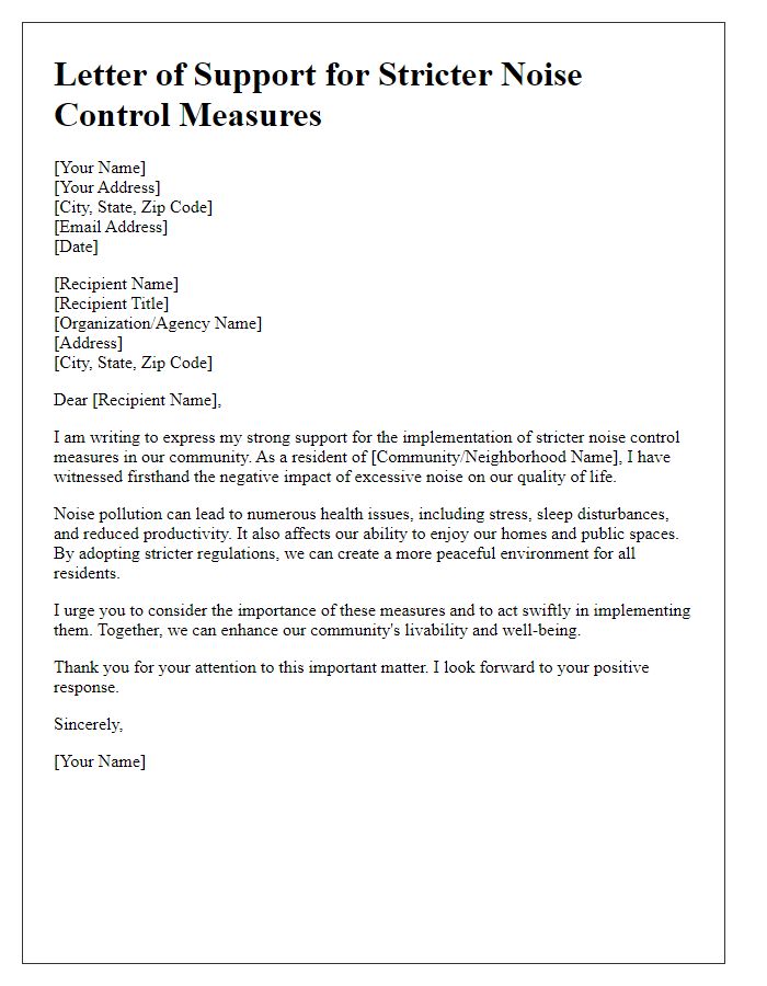 Letter template of support for stricter noise control measures