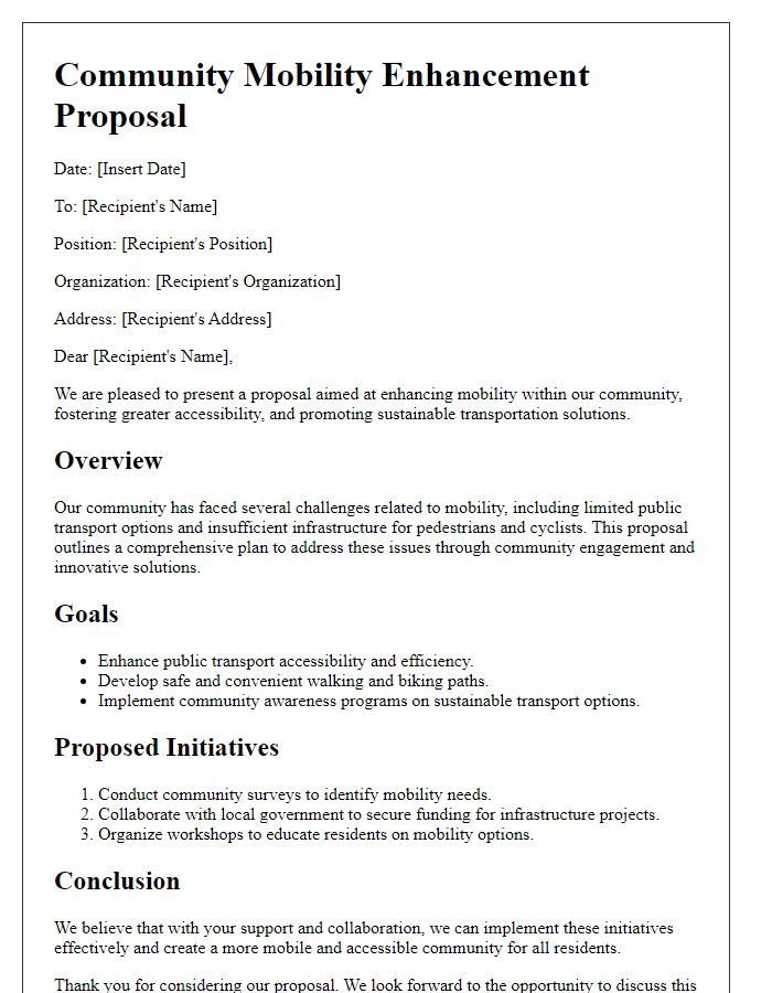 Letter template of community-focused mobility enhancement proposal.