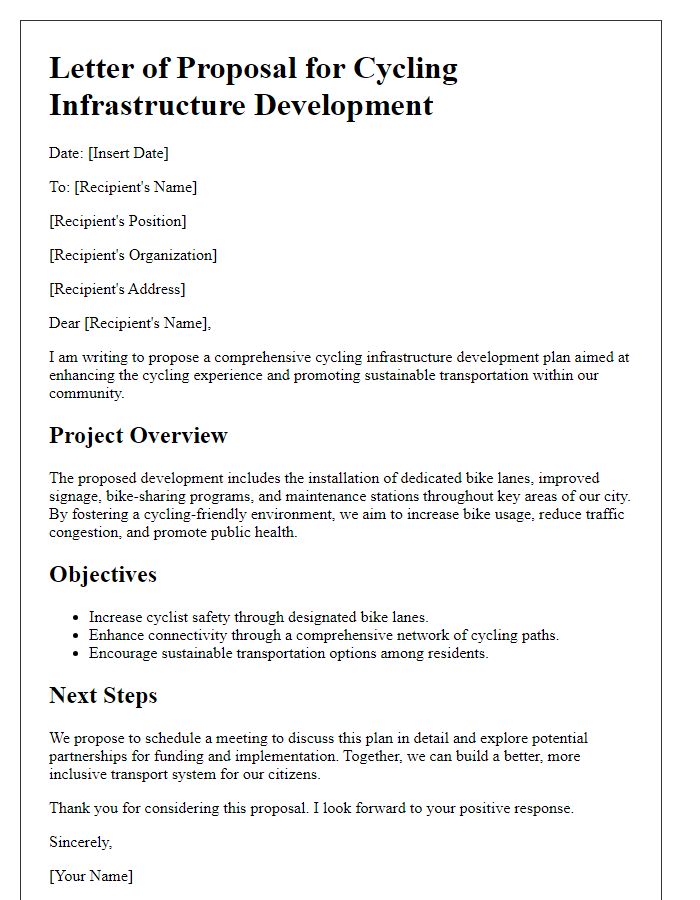 Letter template of cycling infrastructure development plan.