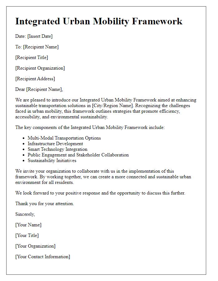 Letter template of integrated urban mobility framework.