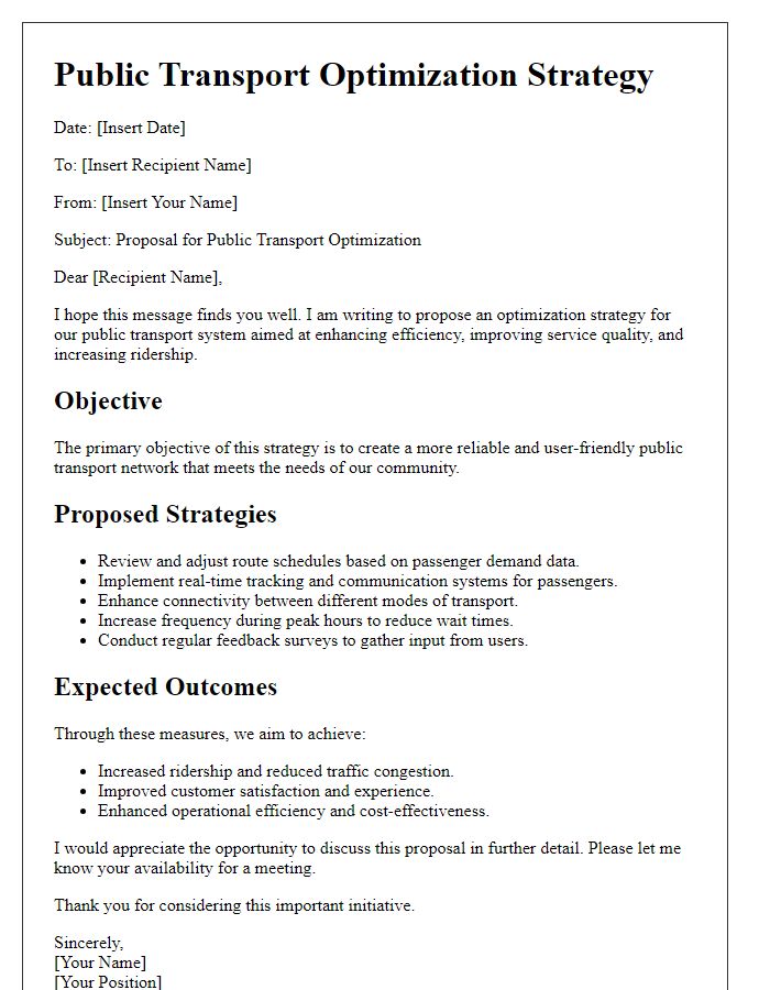 Letter template of public transport optimization strategy.