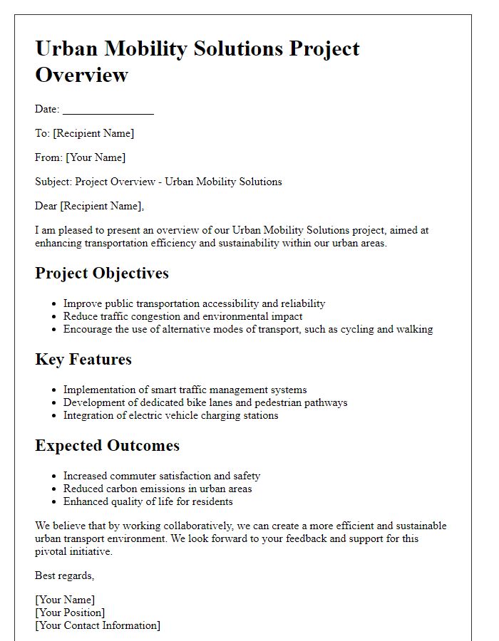 Letter template of urban mobility solutions project overview.