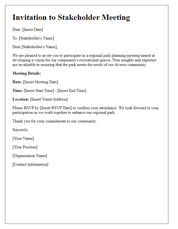 Letter template of stakeholder invitation for regional park planning meeting.