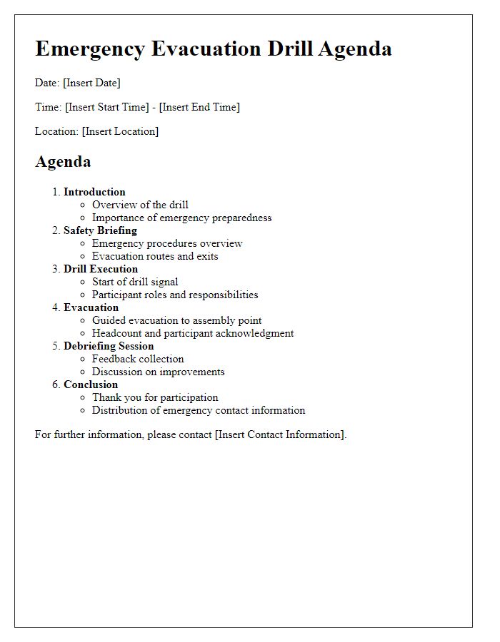 Letter template of emergency evacuation drill agenda