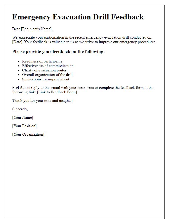 Letter template of emergency evacuation drill feedback collection