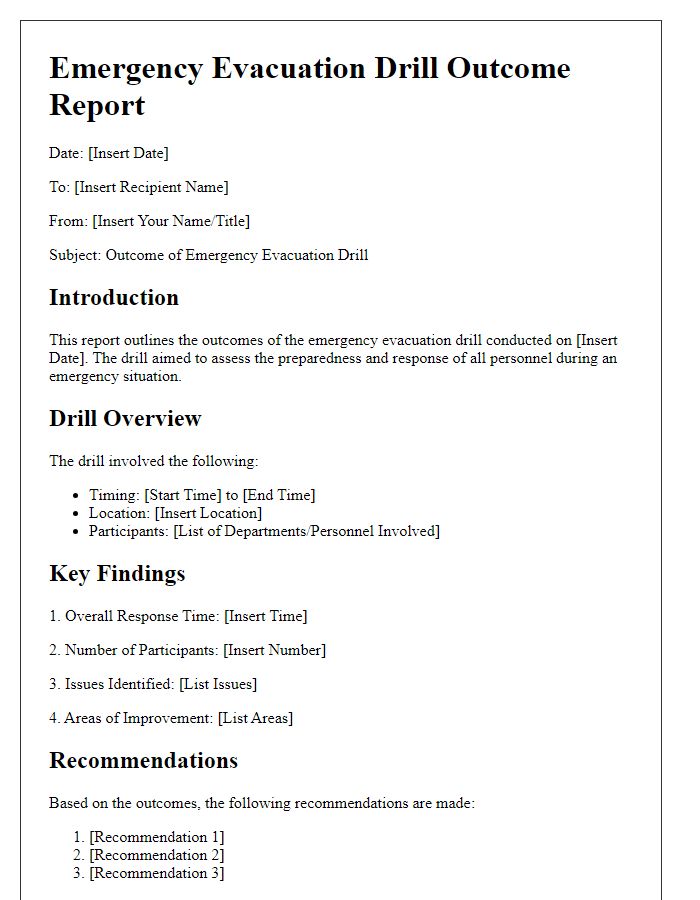 Letter template of emergency evacuation drill outcome report