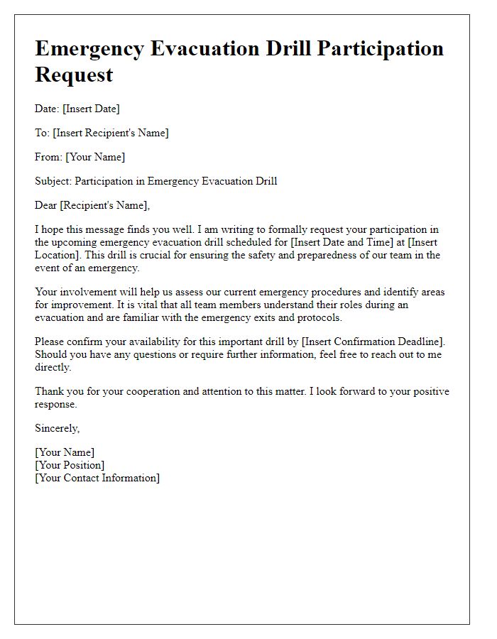 Letter template of emergency evacuation drill participation request