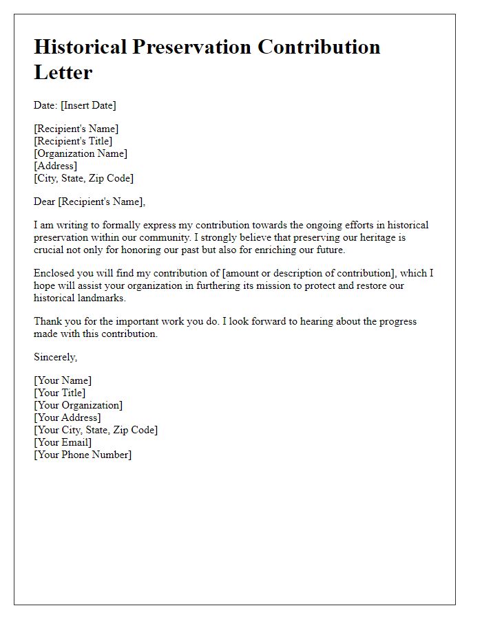 Letter template of historical preservation contribution