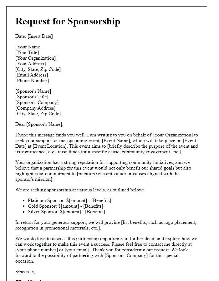 Letter template of special event sponsorship solicitation