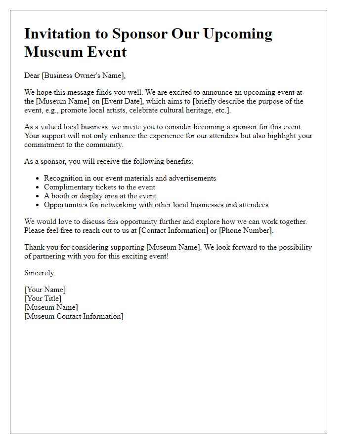 Letter template of museum event sponsorship invitation for local businesses