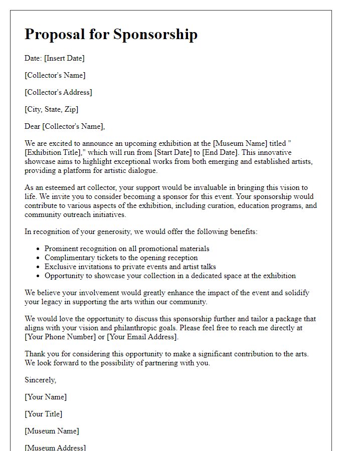 Letter template of museum event sponsorship proposal for art collectors