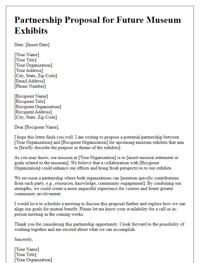 Letter template of partnership proposal for future museum exhibits