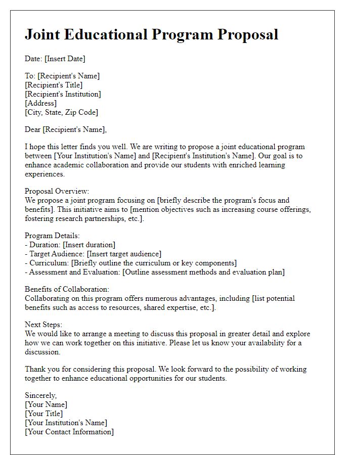 Letter template of joint educational program proposal