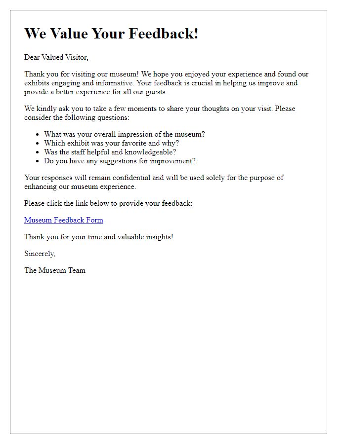 Letter template of museum audience feedback solicitation