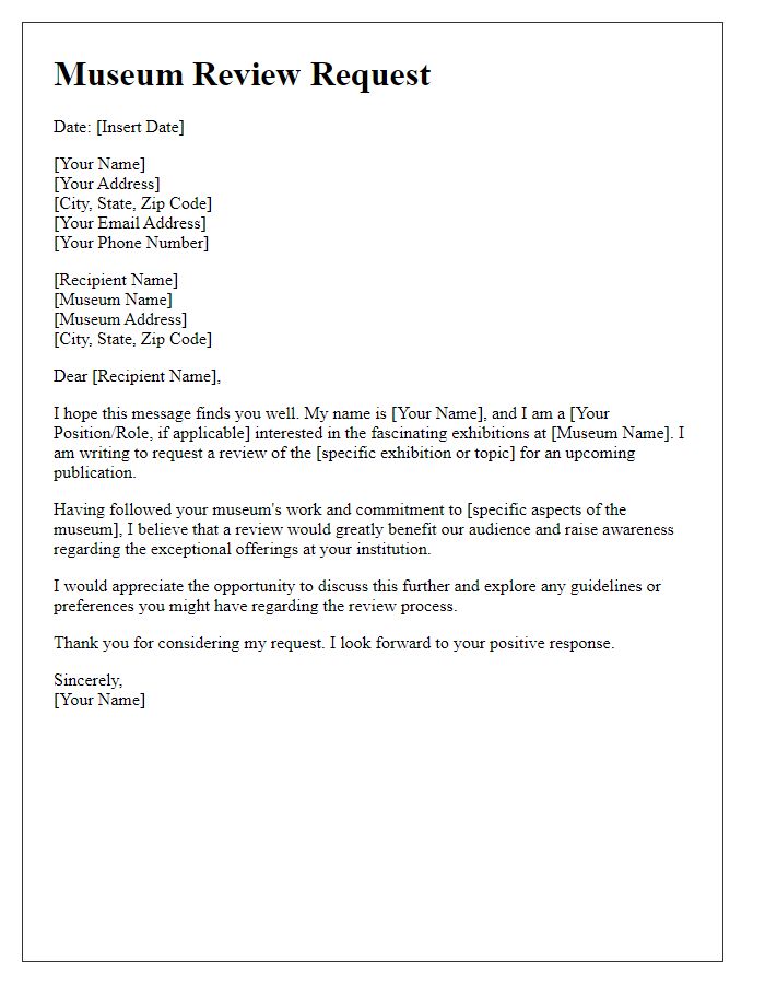 Letter template of museum review request