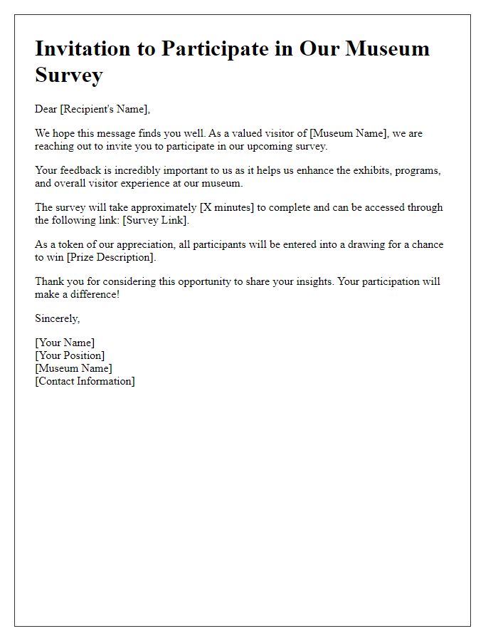 Letter template of museum survey invitation