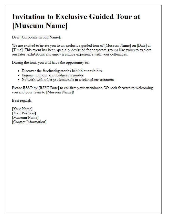 Letter template of museum guided tour invitation for corporate groups.