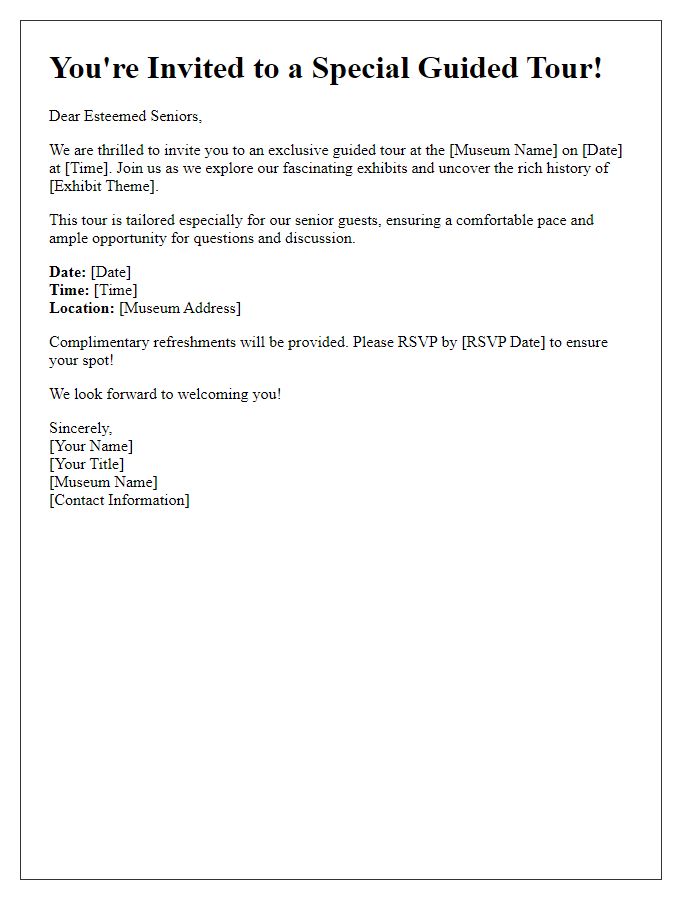 Letter template of museum guided tour invitation for senior citizens.