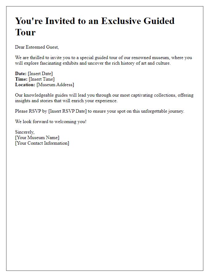 Letter template of museum guided tour invitation for tourists.