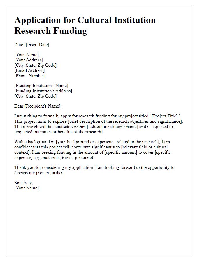 Letter template of application for cultural institution research funding