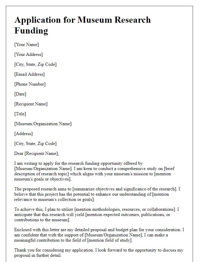 Letter template of application for museum research funding