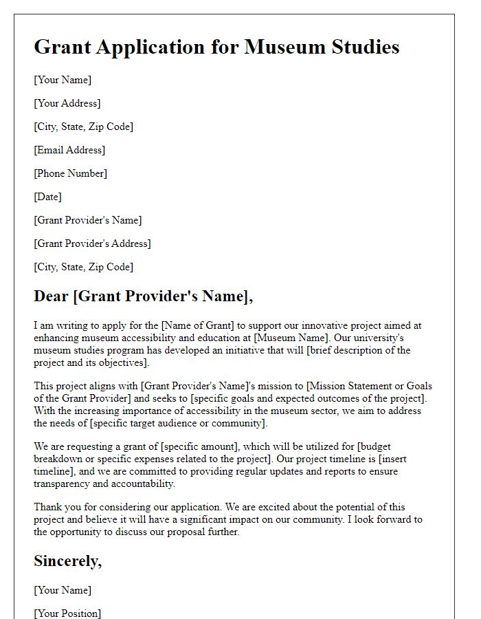 Letter template of grant application for museum studies