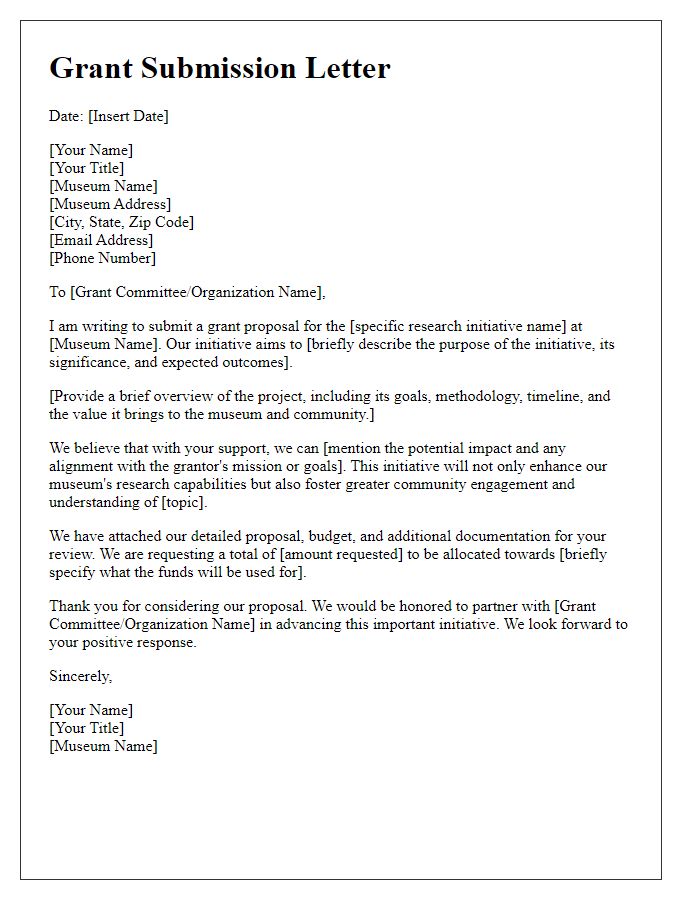 Letter template of grant submission for museum research initiative