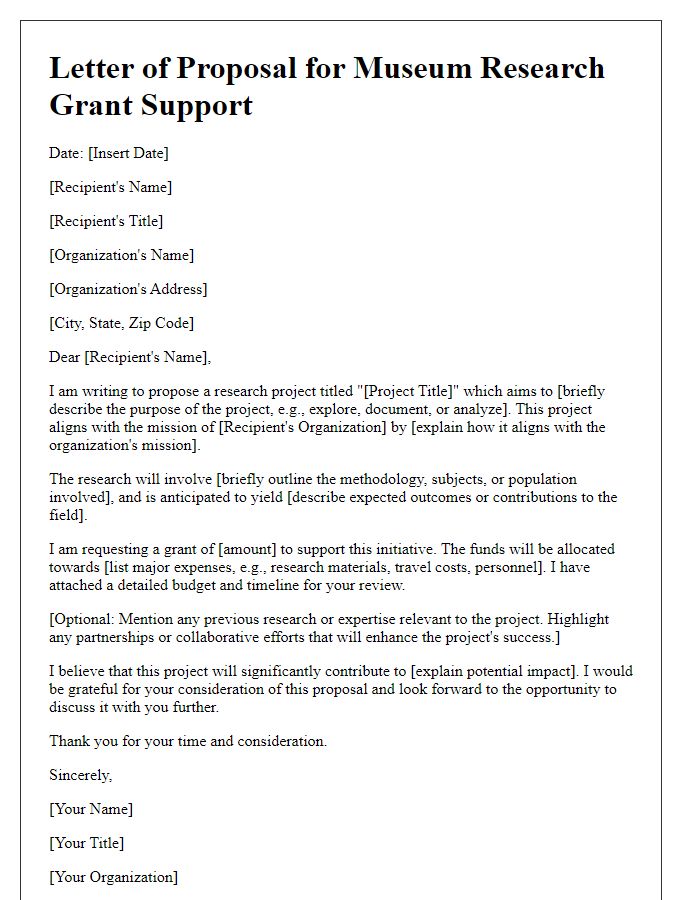 Letter template of proposal for museum research grant support