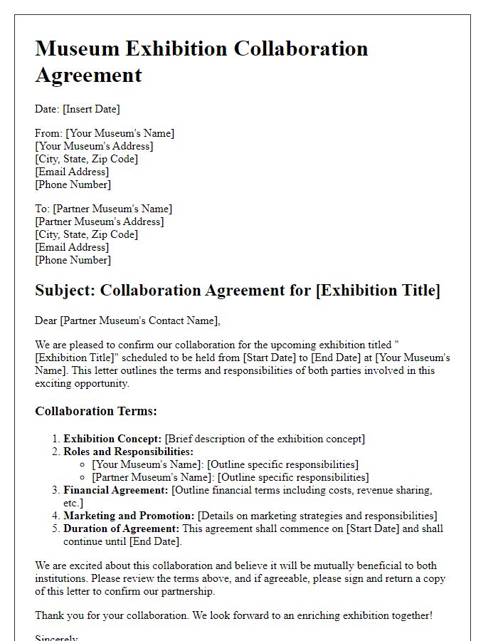 Letter template of museum exhibition collaboration agreement