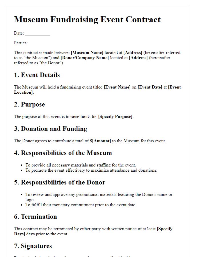 Letter template of museum fundraising event contract