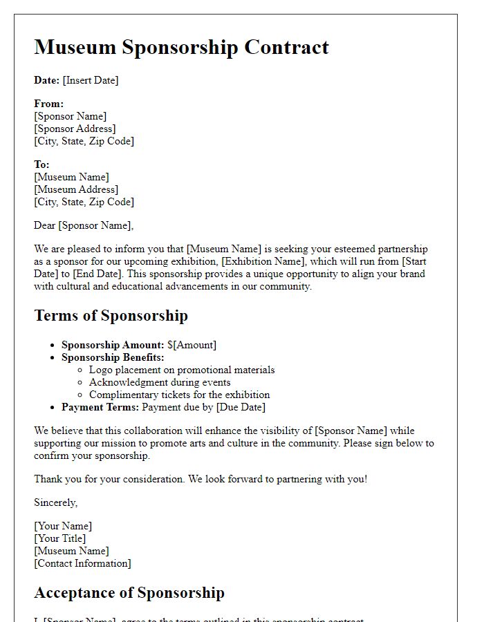 Letter template of museum sponsorship contract