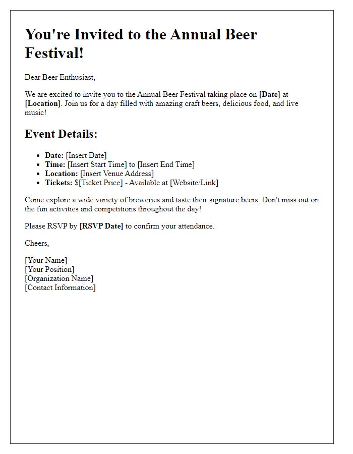 Letter template of Beer Festival Invitation for Attendees