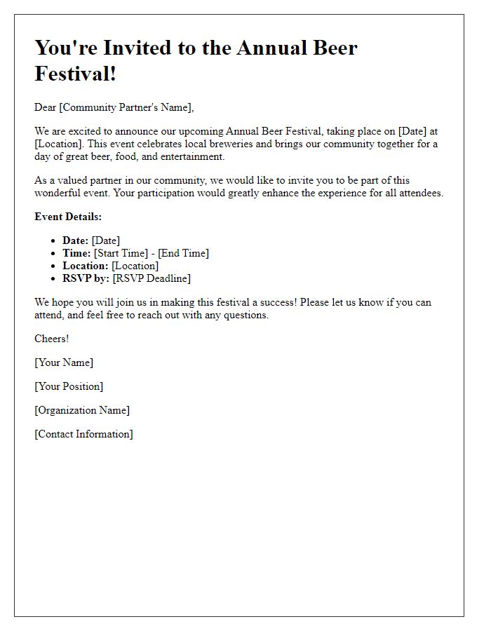 Letter template of Beer Festival Invitation for Community Partners