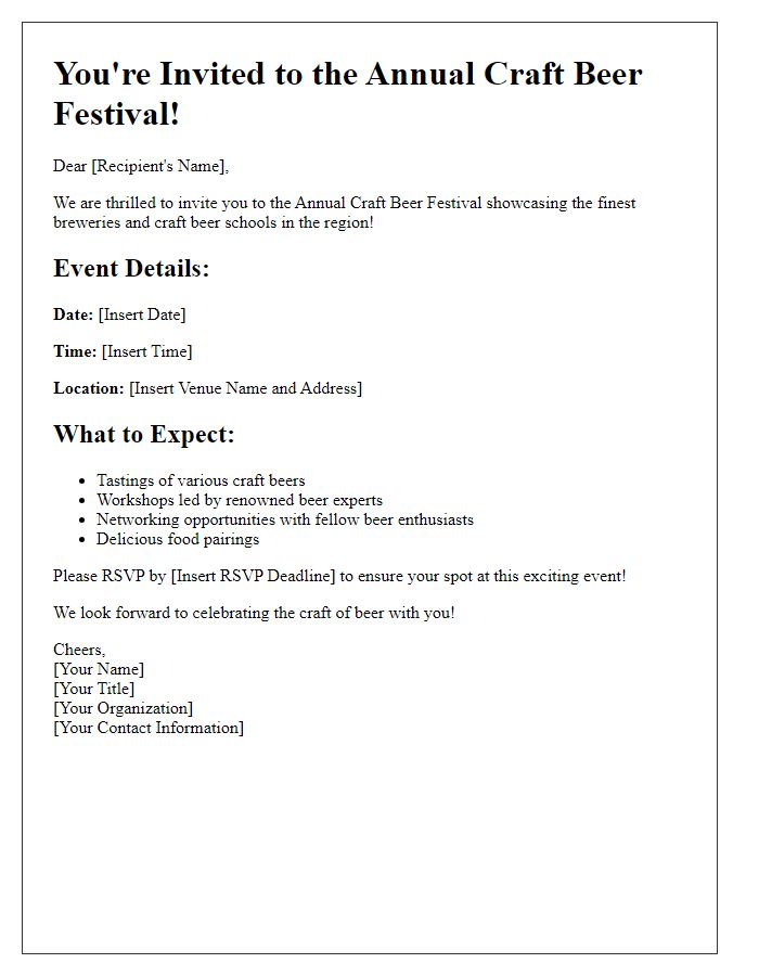 Letter template of Beer Festival Invitation for Craft Beer Schools