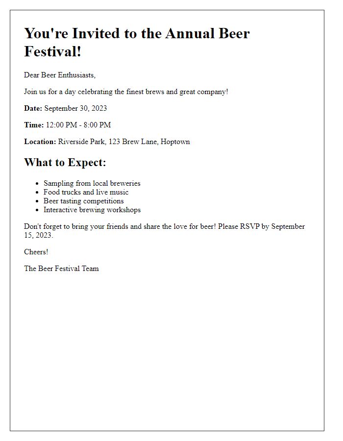 Letter template of Beer Festival Invitation for Enthusiasts