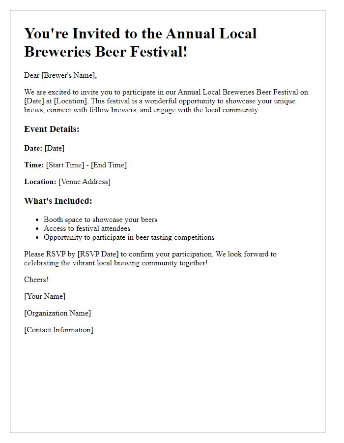 Letter template of Beer Festival Invitation for Local Breweries