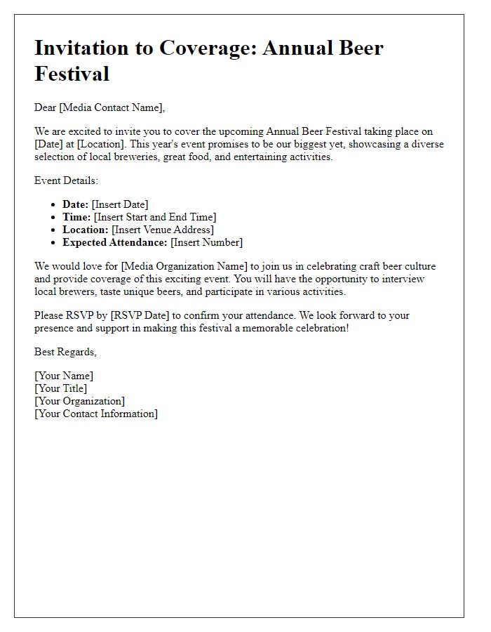 Letter template of Beer Festival Invitation for Media Coverage