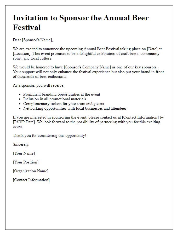 Letter template of Beer Festival Invitation for Sponsors